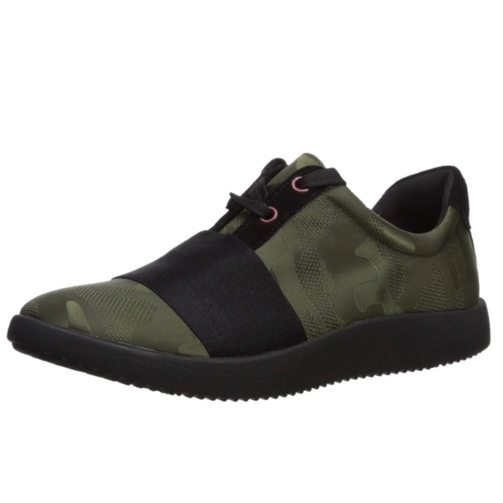 AEROSOLES Olive Green Camo Slip-On Sneakers with Black Stretch Band